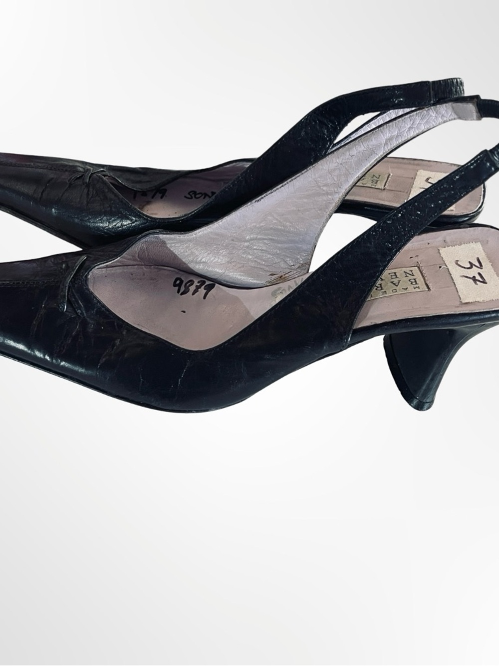 Barneys New York Black Leather Slingback Heels - Picture 5 of 8